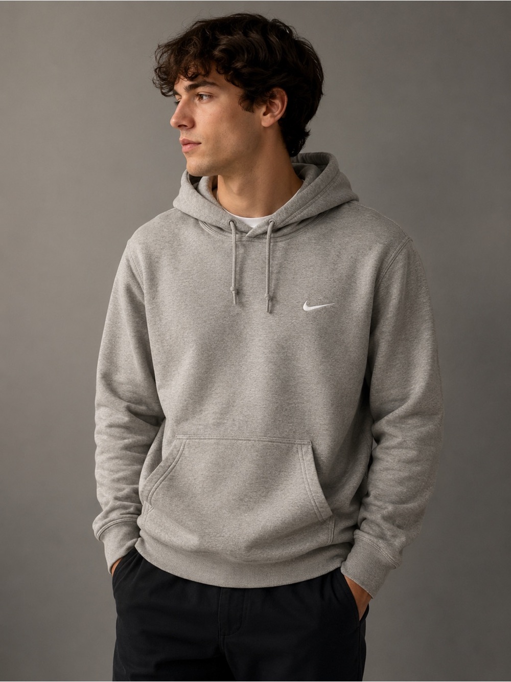 Men's Nike Heather Gray Pullover Hoodie with Swoosh Size M